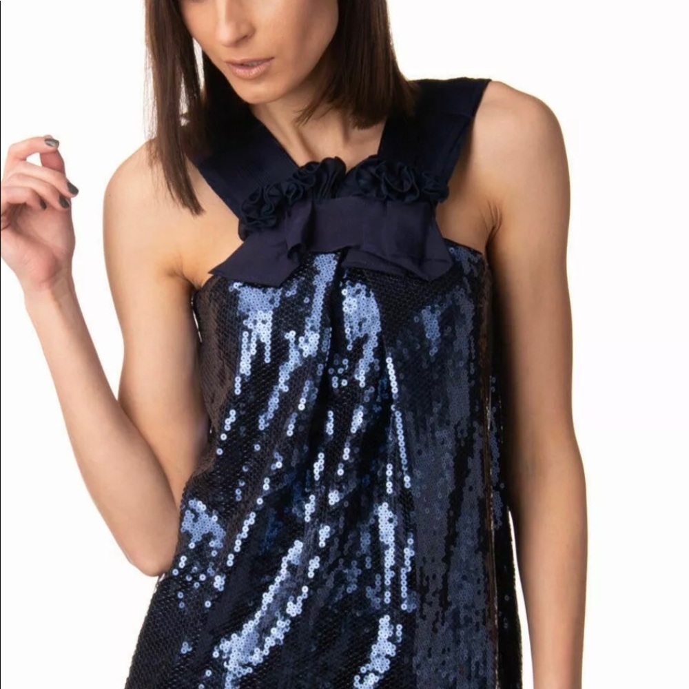 SOLD Emporio Armani Dark Navy Sequin Ruffle Detail Top